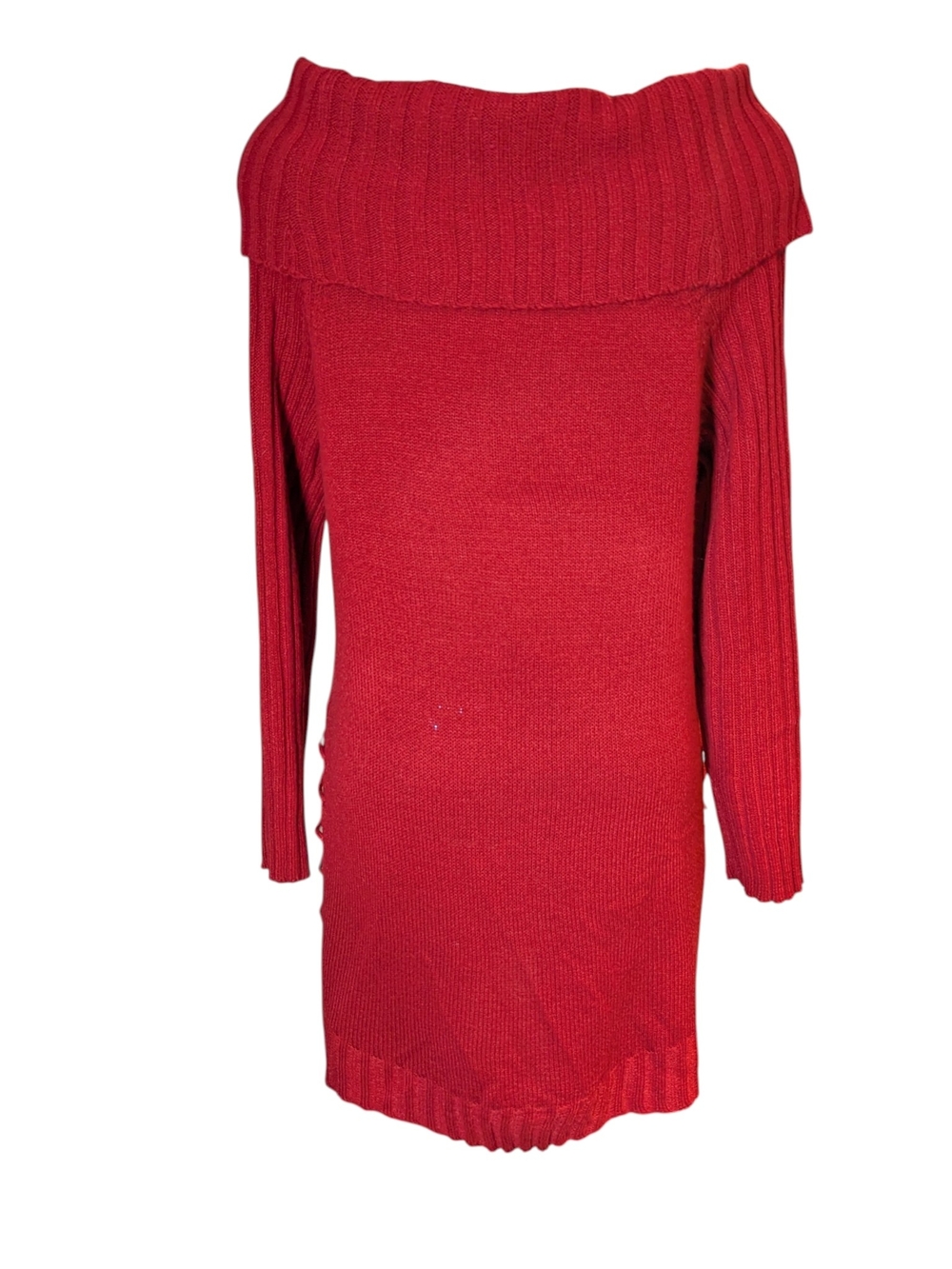 Off-Shoulder Lace-Up Knit Sweater in Red - Picture 10 of 15